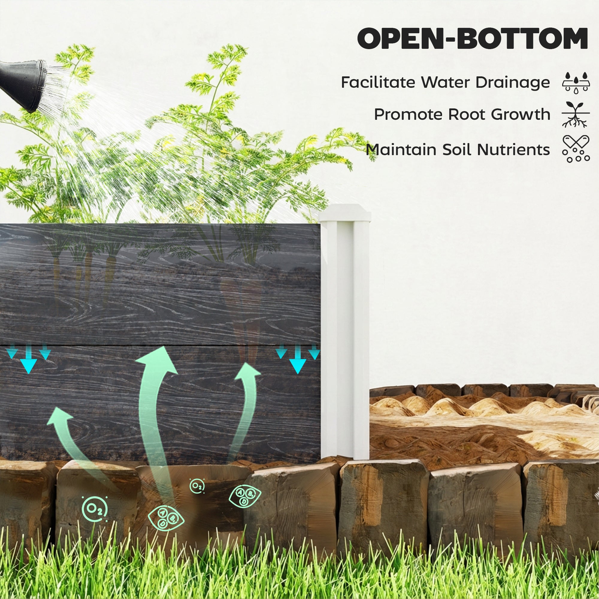 Vinyl Raised Garden Bed Kit, 3 x 3 x 1ft Modular Elevated Garden Box with Slotting Legs and Open Bottom, Dark Grey