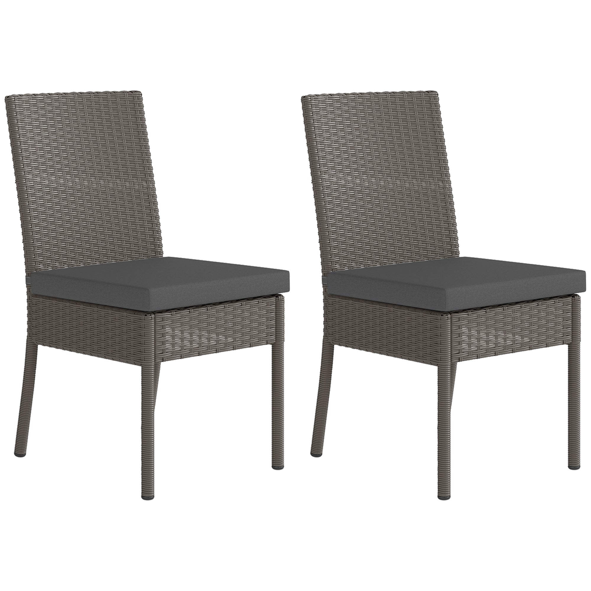 Set of Two Armless Rattan Garden Chairs - Dark Grey