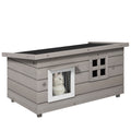 Elevated Wooden Outdoor Cat House with Openable Roof and Asphalt Roof Window - Grey