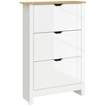 Slim Narrow Shoe Cabinet with 3 Flip Drawers and Adjustable Shelves for 18 Pairs of Shoes - High Gloss White