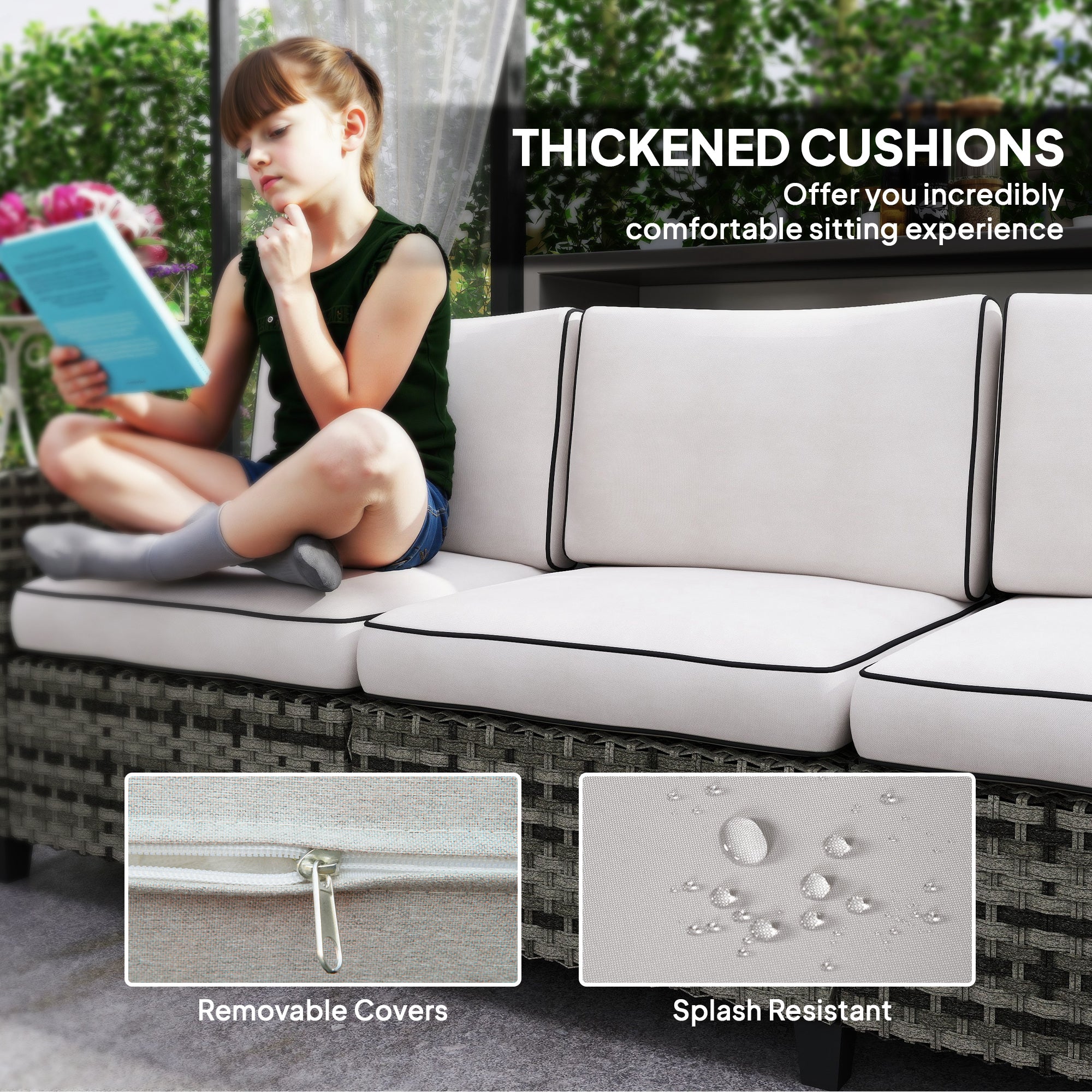 6 Piece Rattan Garden Furniture Set with Cushions - Light Grey