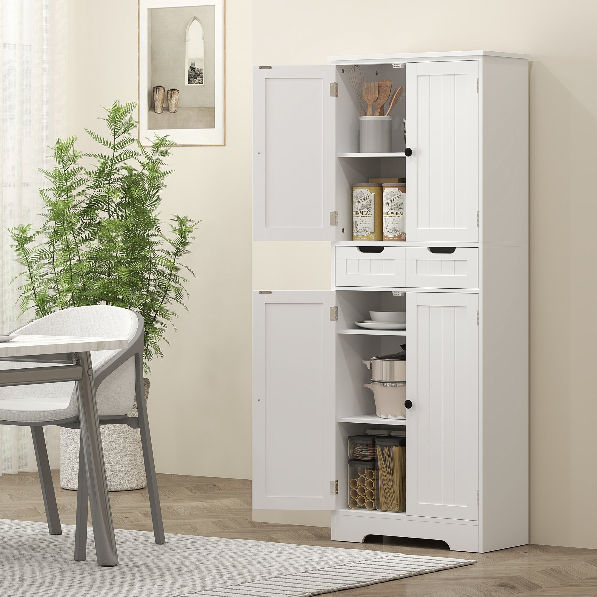 Tall Bathroom Cabinet, Freestanding Storage Cupboard, Bathroom Storage Cabinet with Drawer, Adjustable Shelf and Doors, 60 x 30 x 160 cm, White