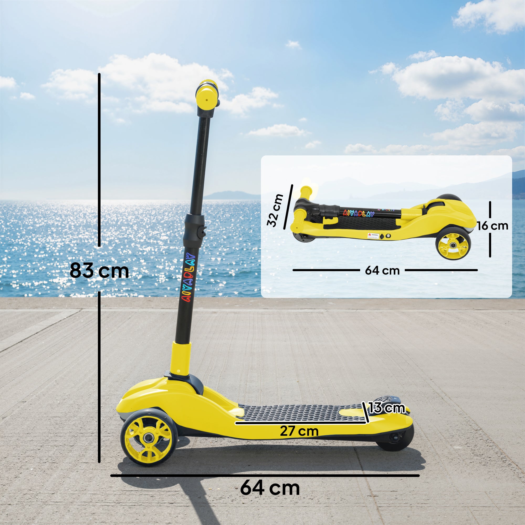 Three-Wheel Foldable Electric Scooter for Kids Aged 6-10 Years, Yellow