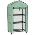 Three Tier Mini Greenhouse with Steel Frame and Mesh Shelves - Green