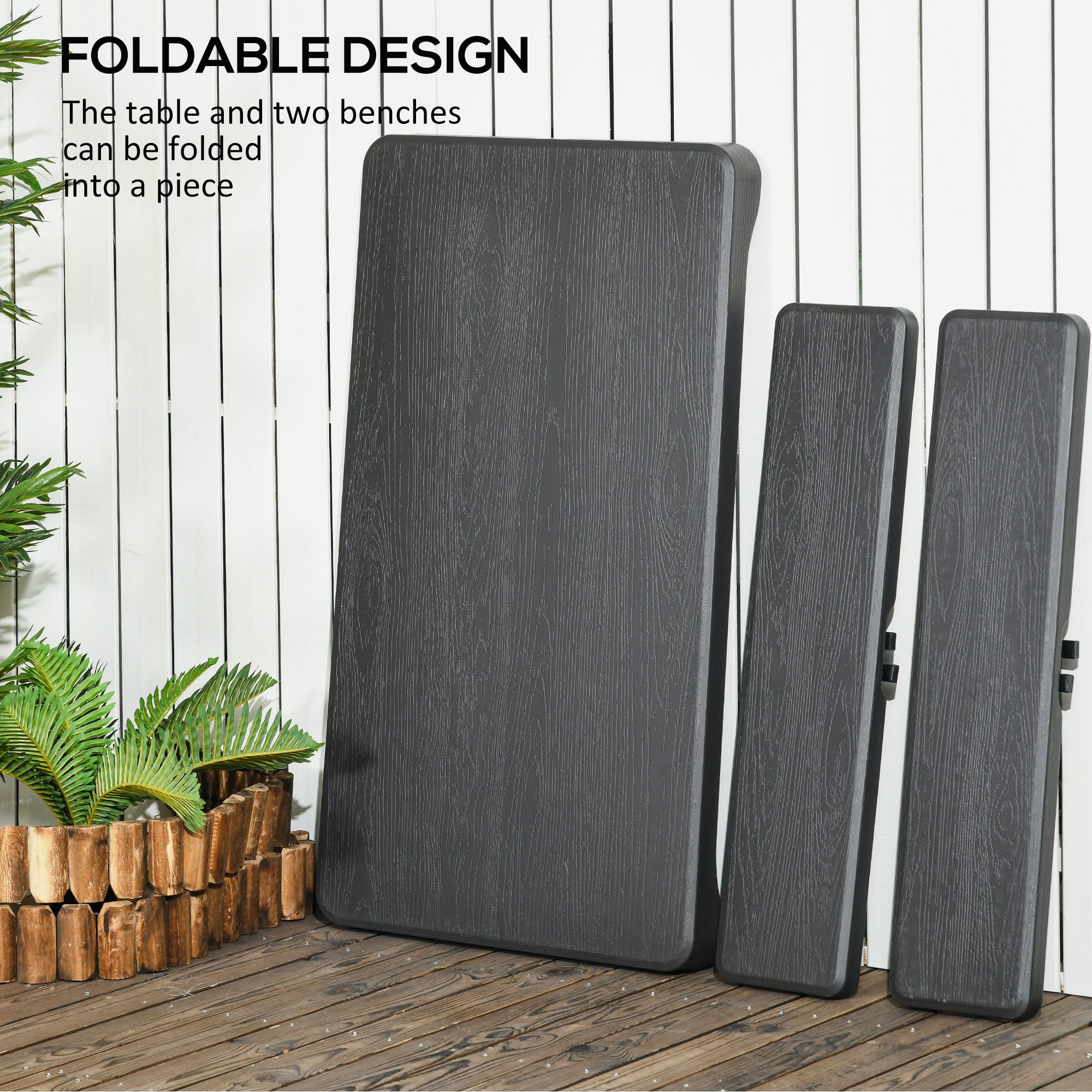 3 Piece Folding Picnic Table Set with Benches - Steel Frame Dark Grey