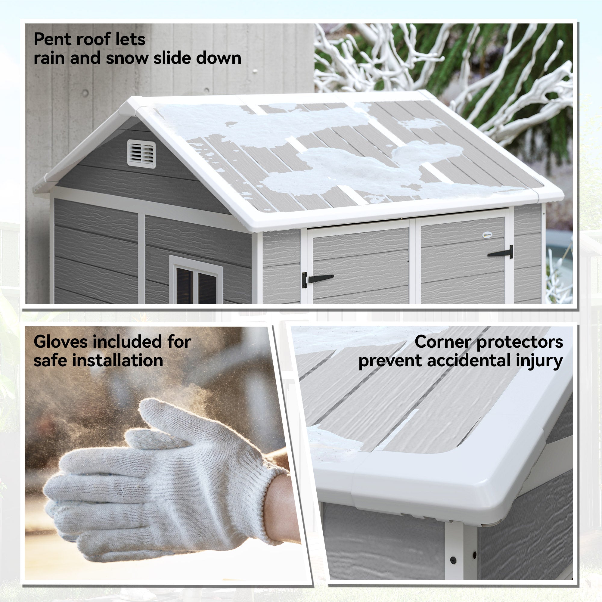 6 x 6ft Garden Shed with Floor, Window, Lockable Doors and Vents, Wood Effect Resin Tool Shed for Outdoor Patio, Grey