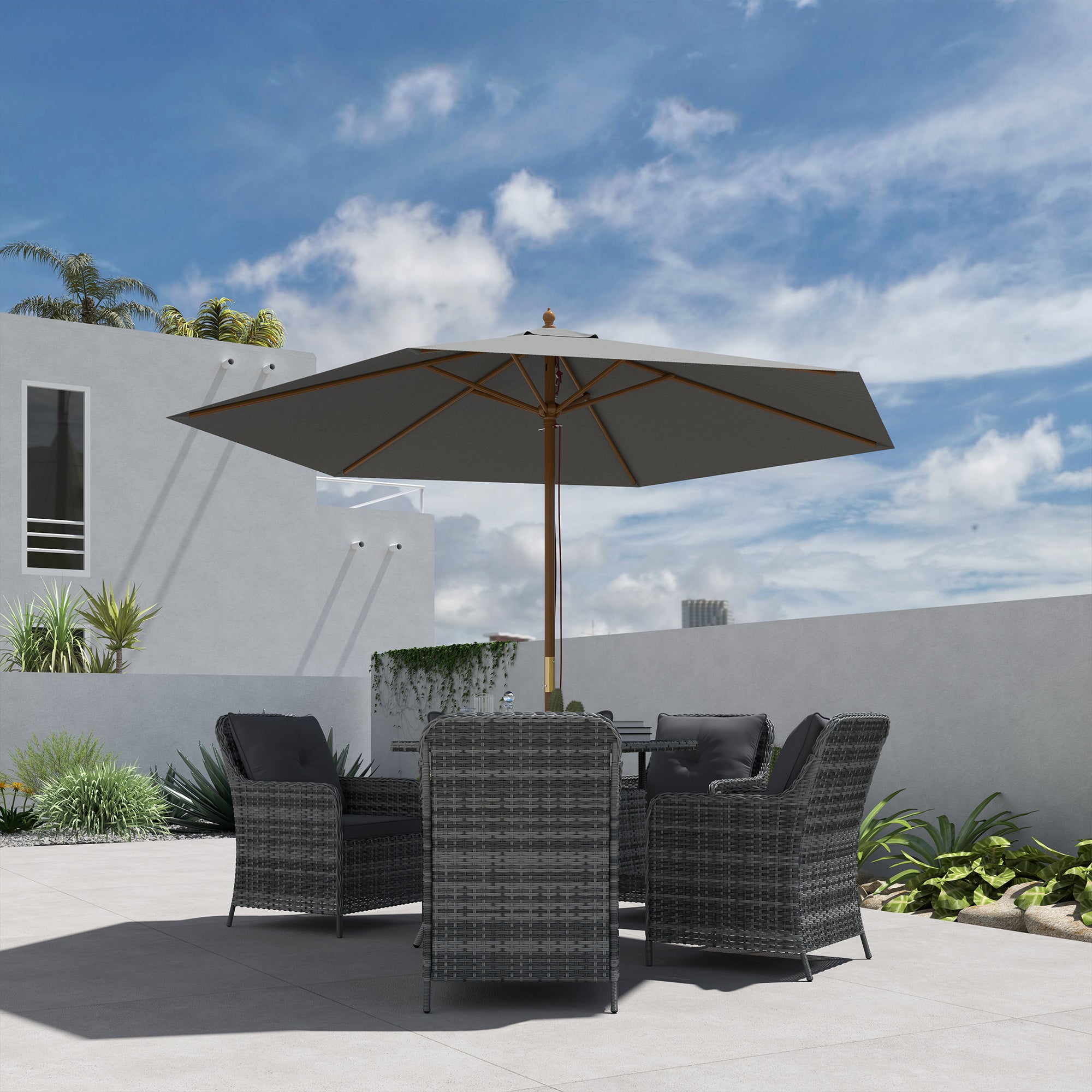 2.5m Wooden Garden Parasol Sun Shade Umbrella - Light Grey