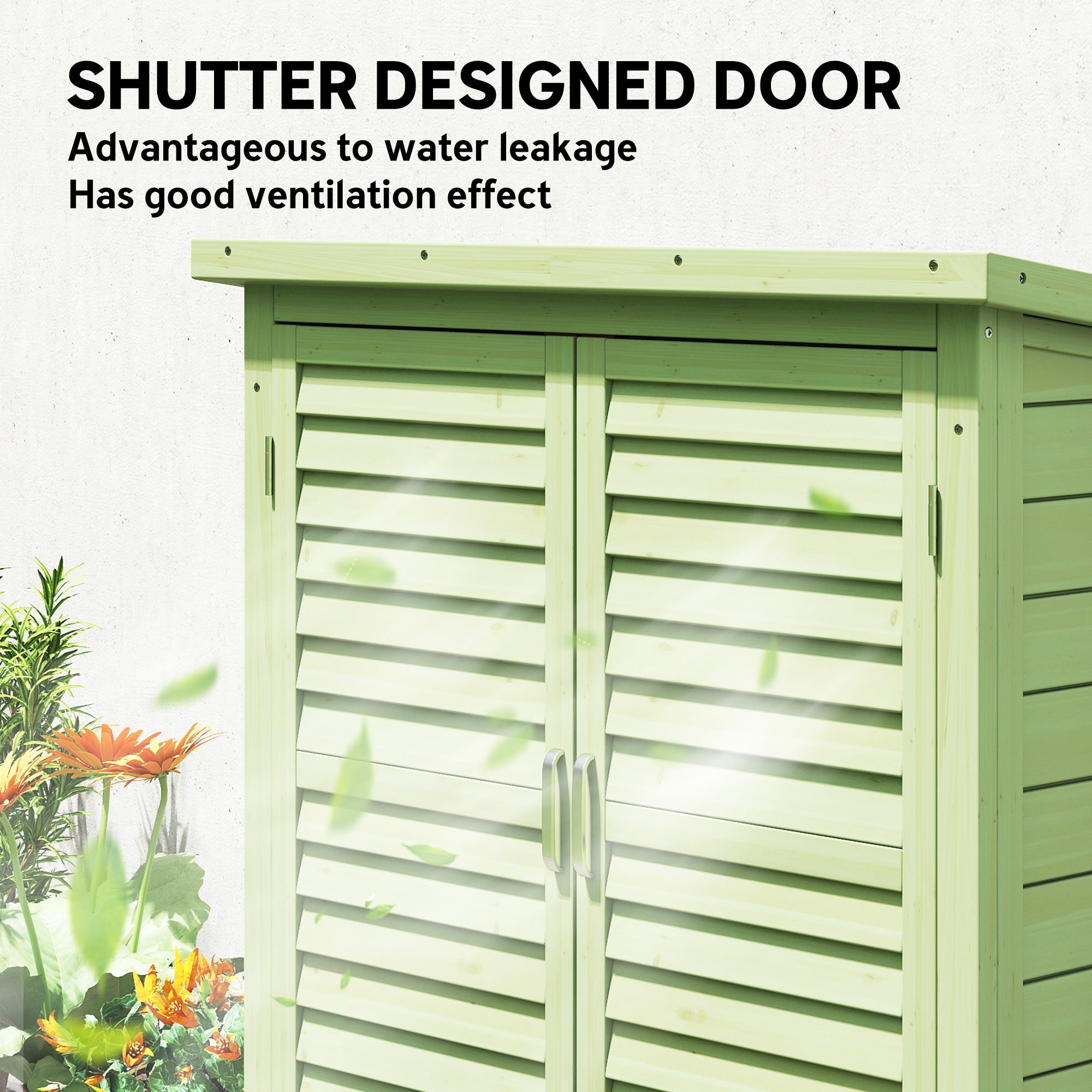 Garden Shed Wooden Garden Storage Shed 2 Door Unit Solid Fir Wood Garage Tool Organisation Cabinet, 87L x 46.5W x 96.5Hcm, Green