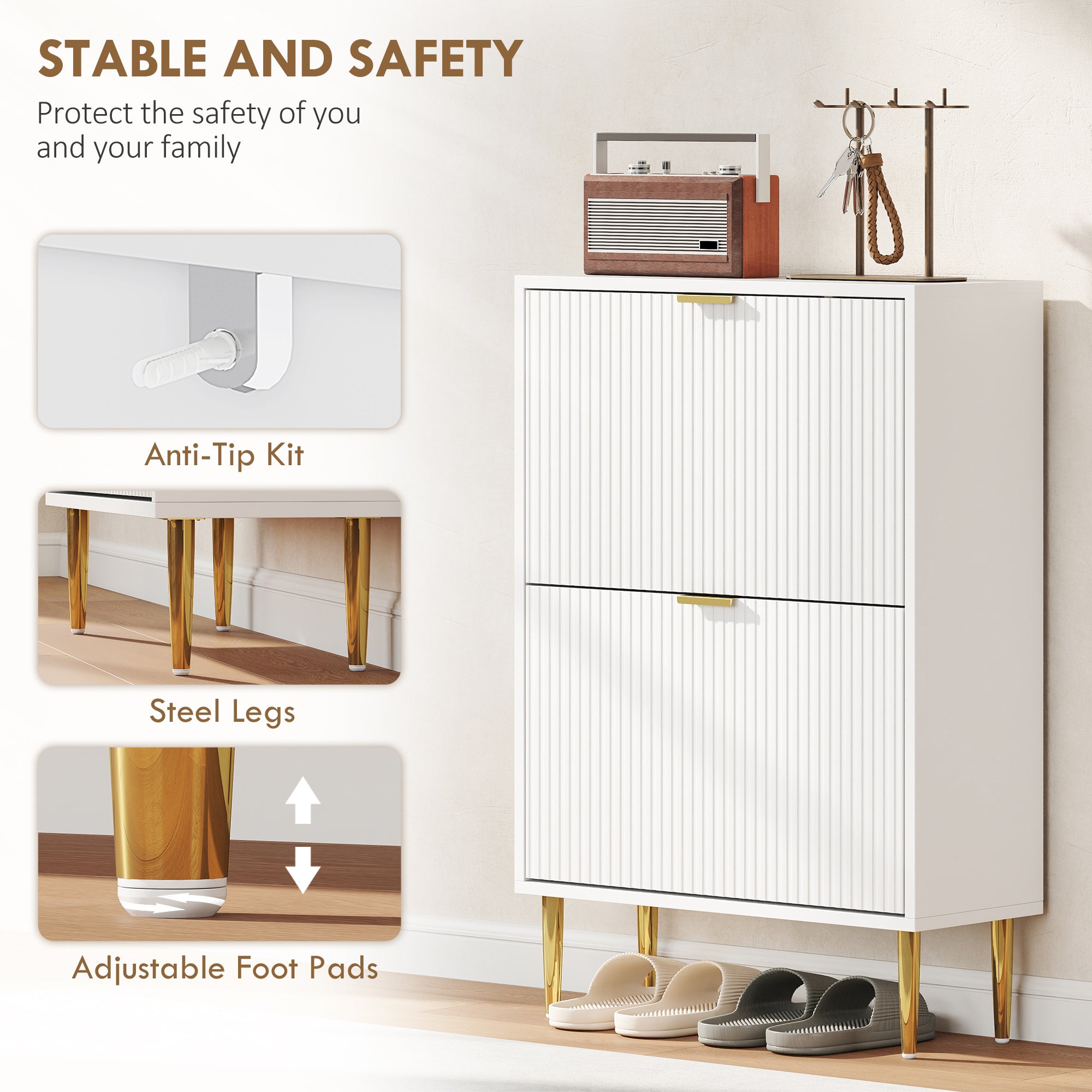 Elegant Two-Drawer Shoe Cabinet - White