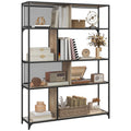 5 Tier Industrial Book Shelf with Sliding Mesh Doors and Metal Frame - Grey Wood Grain