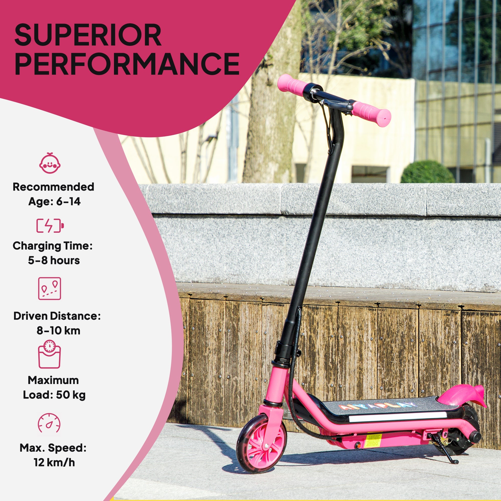 Electric Scooter for Kids Ages 6-14, with Dual Brakes, Flash Wheel and Colourful Light, Kids Electric Scooter E Scooter, Up to 12 KM/H & 10 KM, Pink