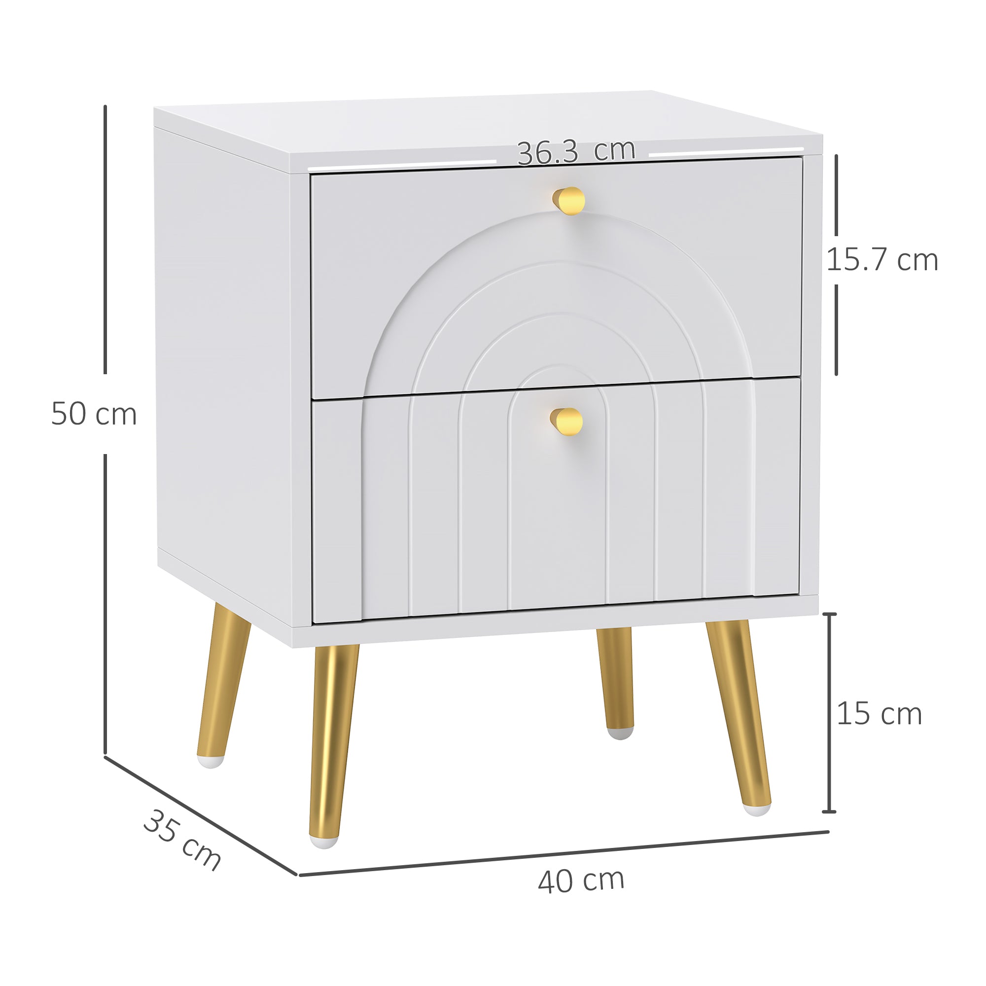 2-Drawer Bedside Table Set of 2 - White