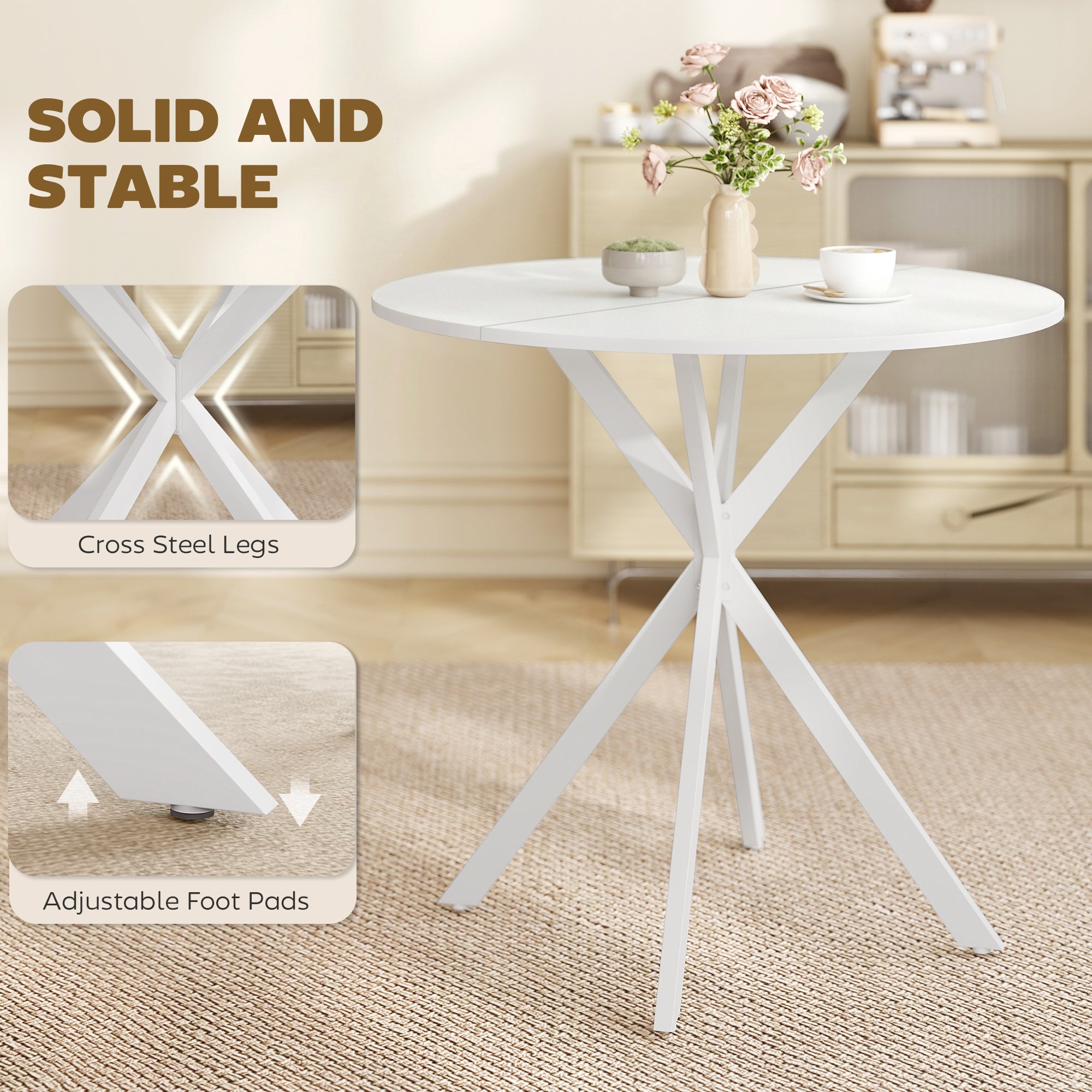 80cm Industrial Round Dining Table - White