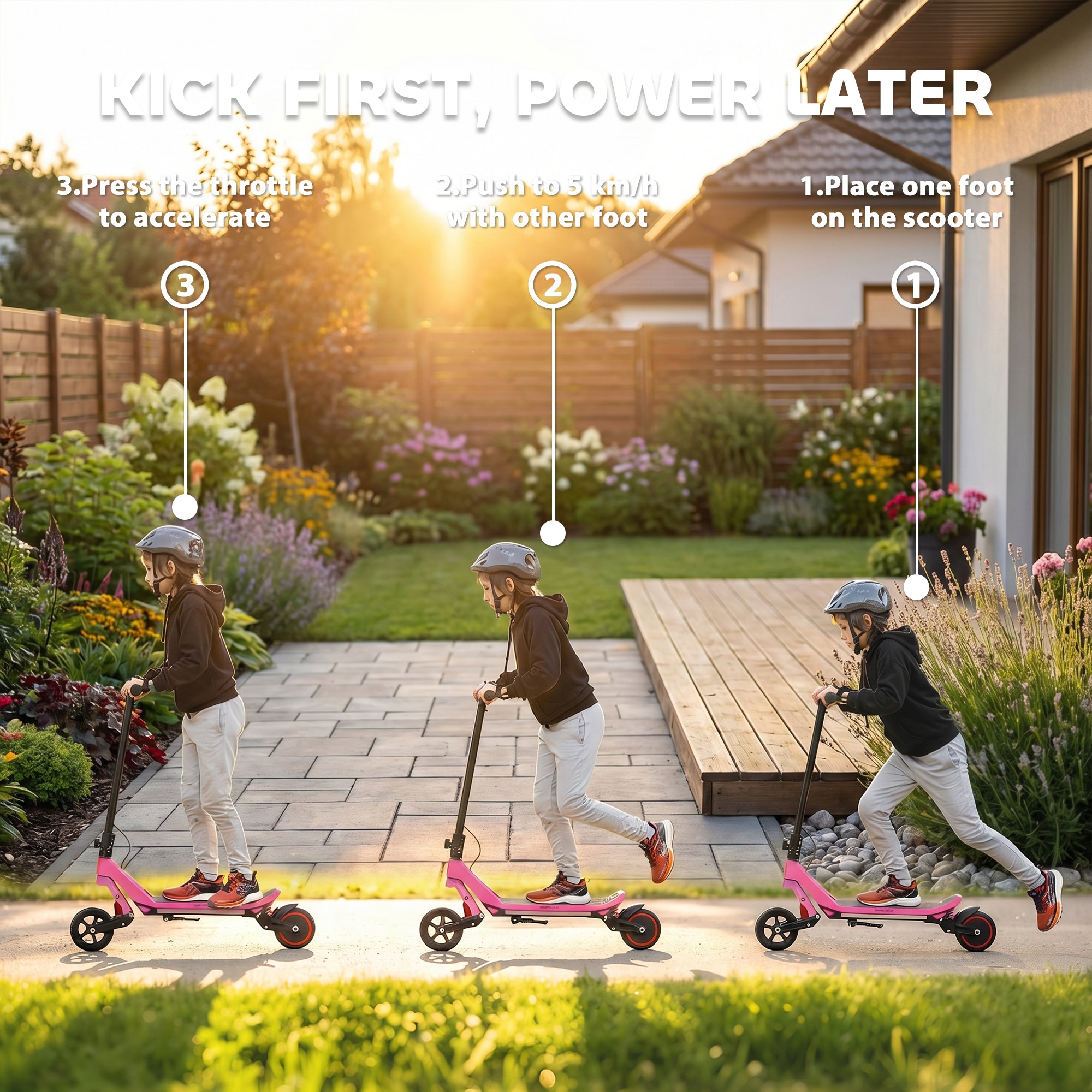 Electric Scooter for Kids, Foldable E Scooter for Age Age 6+ with LED Display, RGB lights, Up to 16km/h, Pink