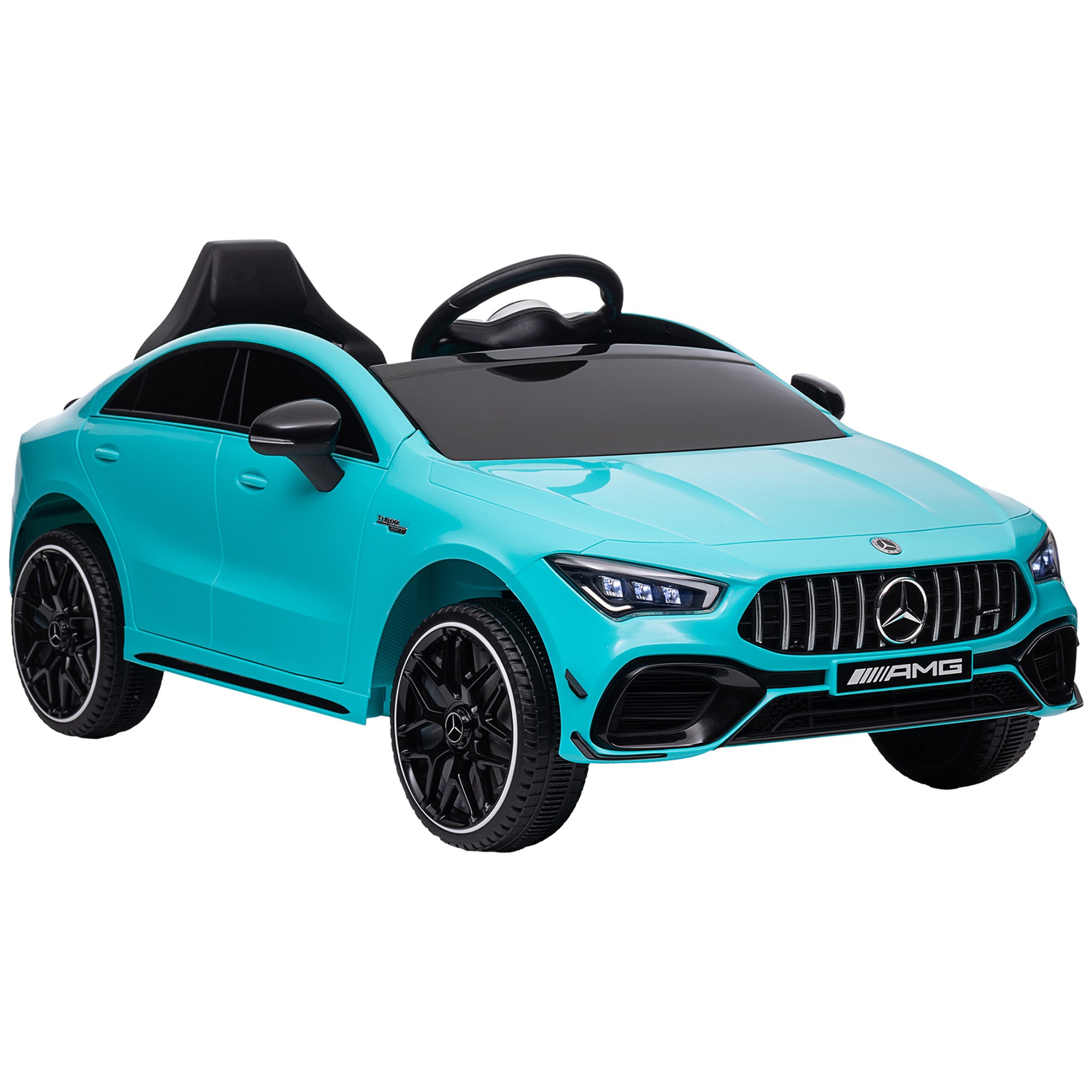 Mercedes-Benz AMG CLA 45 Licensed 12V Kids Electric Car Ride on Car w/ Remote, Suspension Lights Music Horn - Light Blue