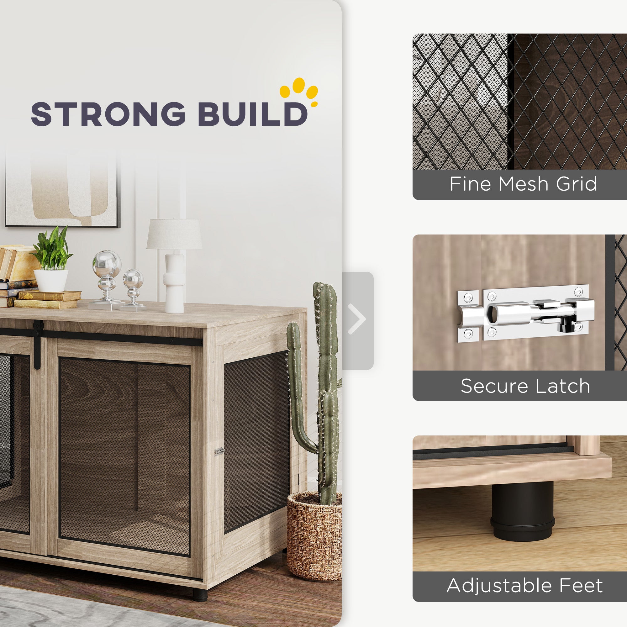 Extra Large Dog Crate Furniture with Sliding Door 118x75.5x82cm - Walnut Brown