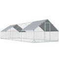 Chicken Run Galvanised Walk-in Chicken Coop Hen Poultry House Cage Rabbit Hutch with Water-Resist Cover, 3 x 8 x 2m