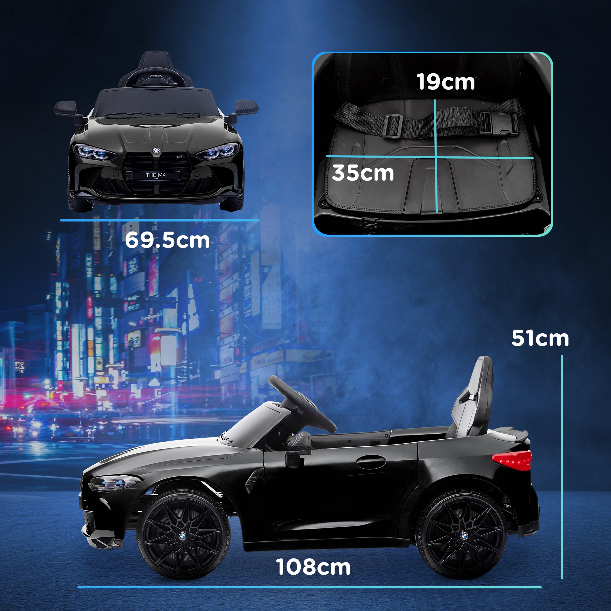 12V BMW Licensed Kids Car, with Easy Transport, Remote Control, Suspension, Music, Horn, LED Lights, Black