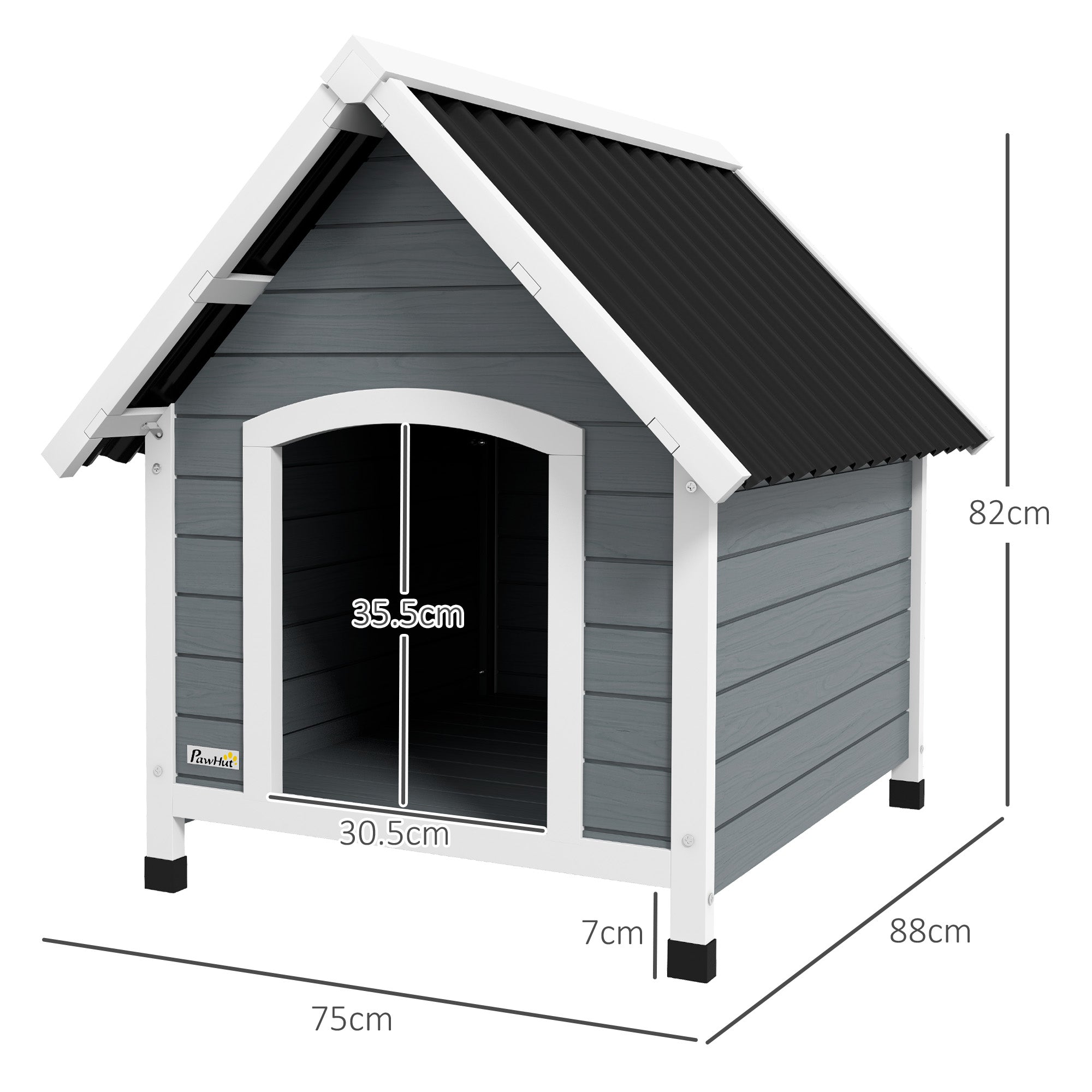 Outdoor Dog Kennel, Wooden Dog House, with Removable Floor, Anti-Corrosion Wood, for Medium Dogs, 82H x 75W x 88Dcm