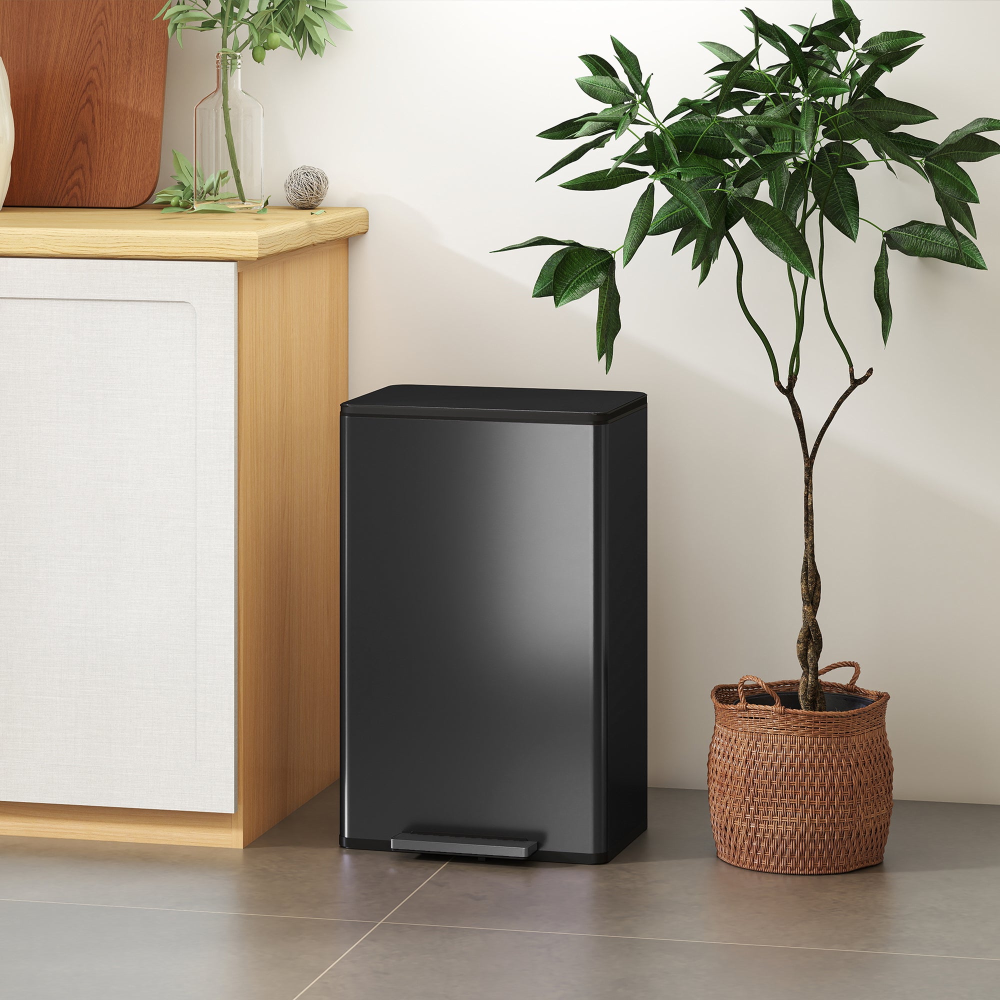 45L Kitchen Bin, Pedal Bin with Soft-Close and Stay-Open Lid, Removable Inner Bucket, Odor Control for Kitchen, Office