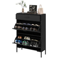 Slim Three Drawer Shoe Storage Cabinet for 12 Pairs - Black