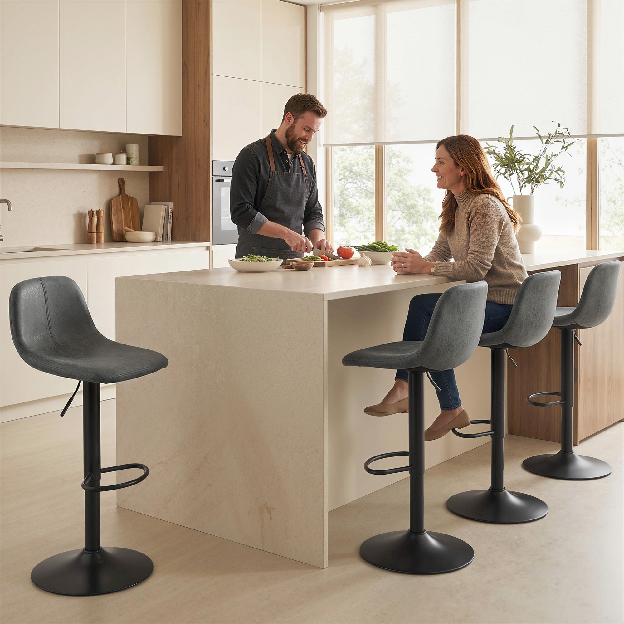 Bar Stools Set of 2, Modern Swivel Barstools with Footrest for Kitchen Island and Dining Room, Grey