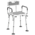 EVA Padded Shower Chair for the Elderly and Disabled, Height Adjustable Shower Stool with Back and Arms, 4 Suction Foot Pads, Light Grey