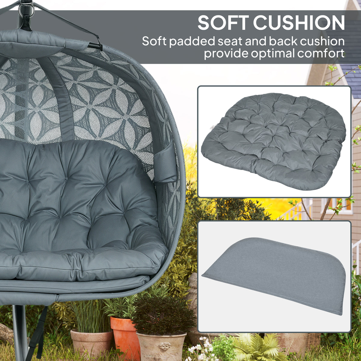 Outdoor Double Hanging Chair with Cushion and Cup Holders - Charcoal Grey