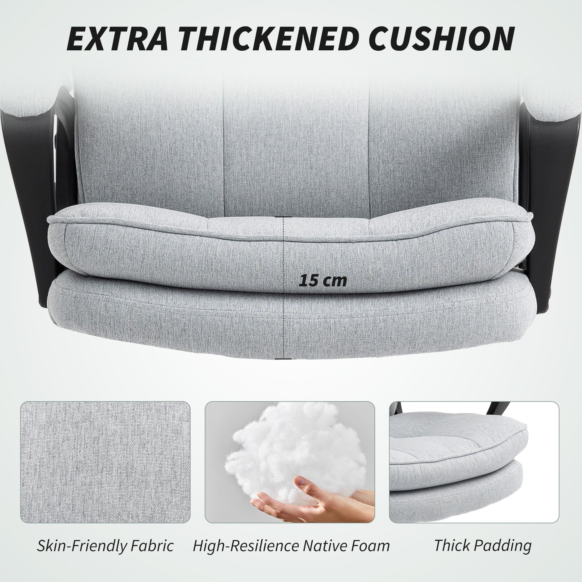 Double Padded Linen-Look Office Chair - Light Grey