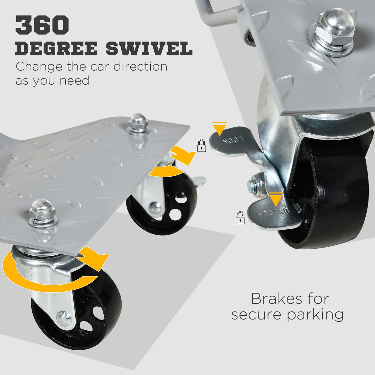 2 PCS Car Wheel Dollies with Lockable Swivel Casters 680kg Capacity - Grey