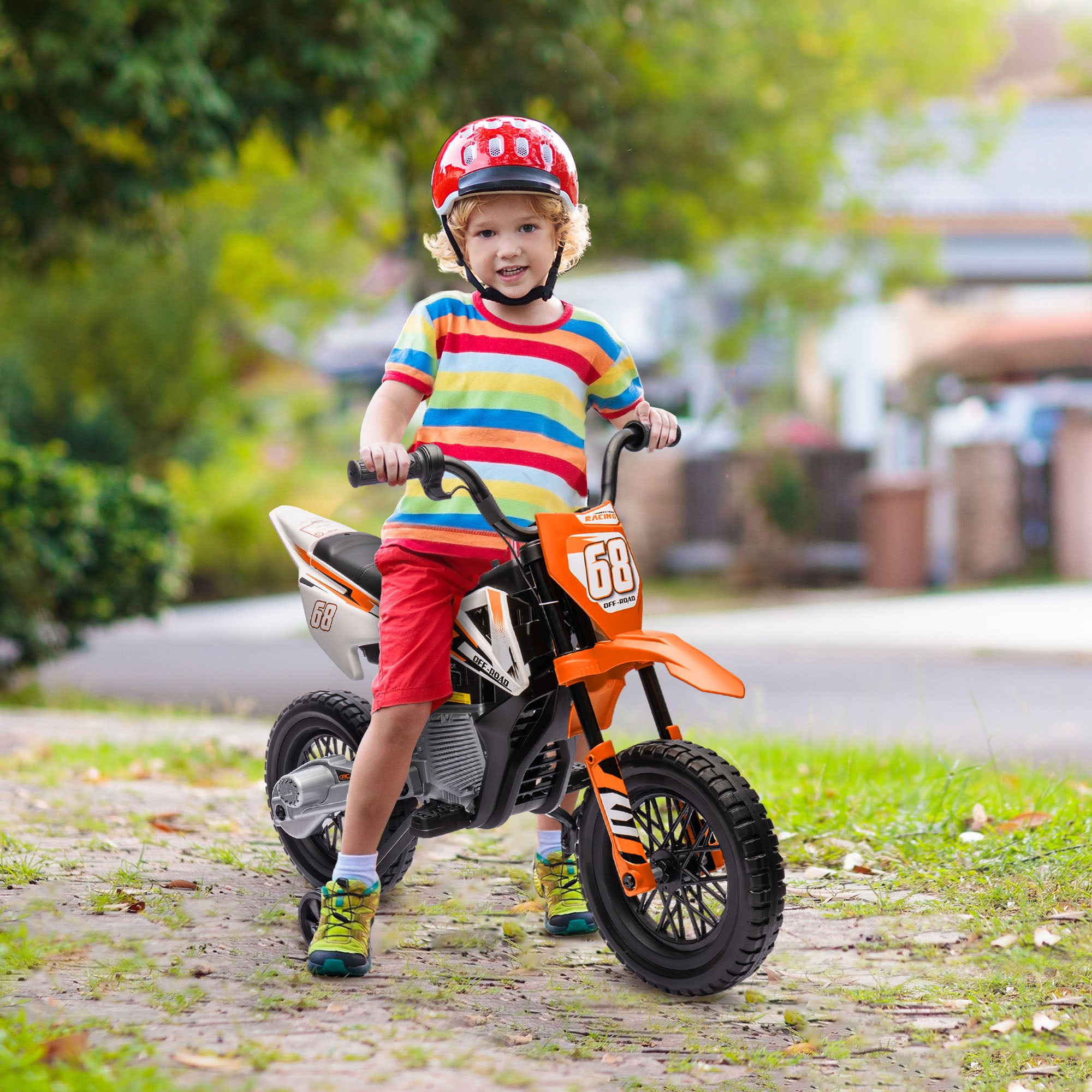 12V Kids Electric Ride-On Motorbike with Training Wheels and Twist Grip Throttle - Orange