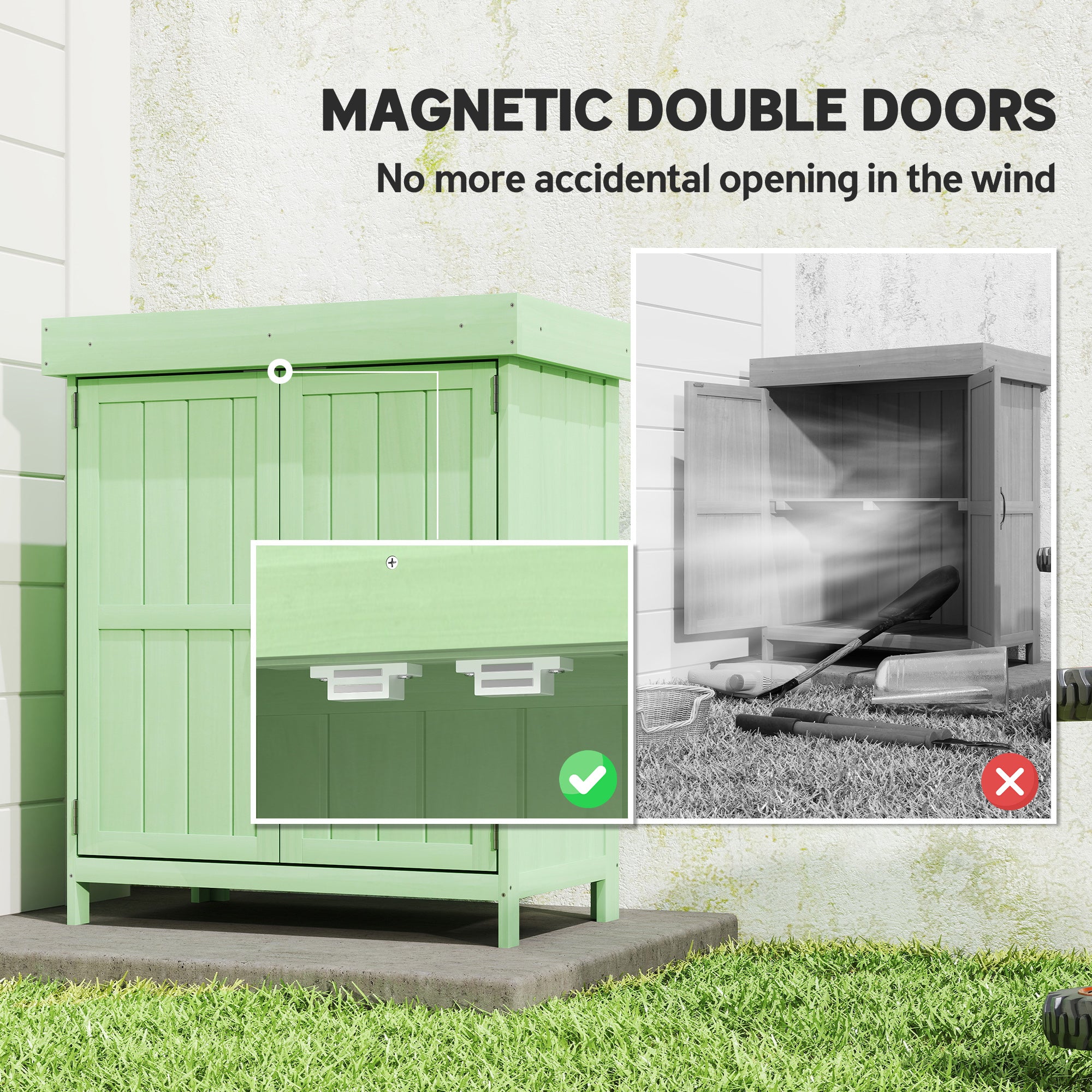Small Shed, Wooden Garden Shed with Openable Hinged Roof and Removable Shelf, 74 x 43 x 88 cm, Light Green