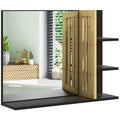 Bamboo Panel Bathroom Mirror with Four Shelves - Black