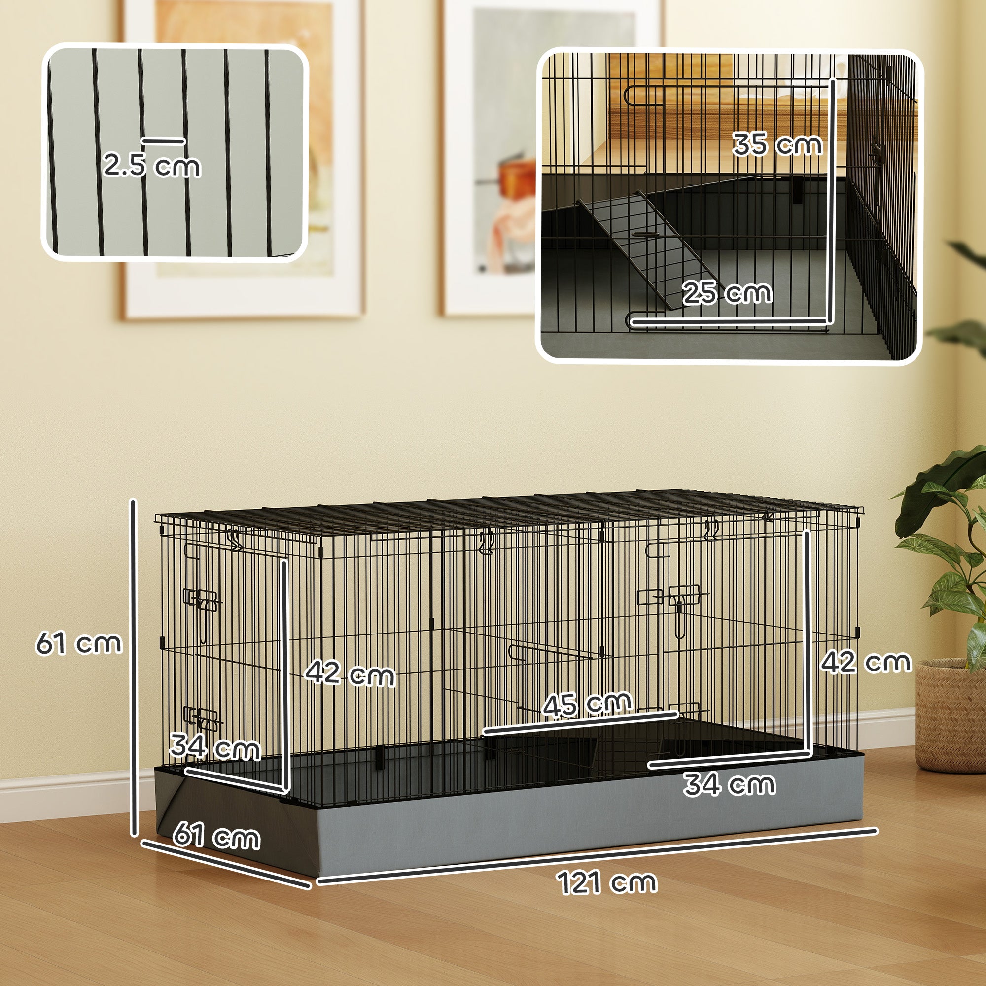 2 in 1 Guinea Pig and Rabbit Cage Playpen with Waterproof Oxford Floor for Hedgehogs - Black Grey