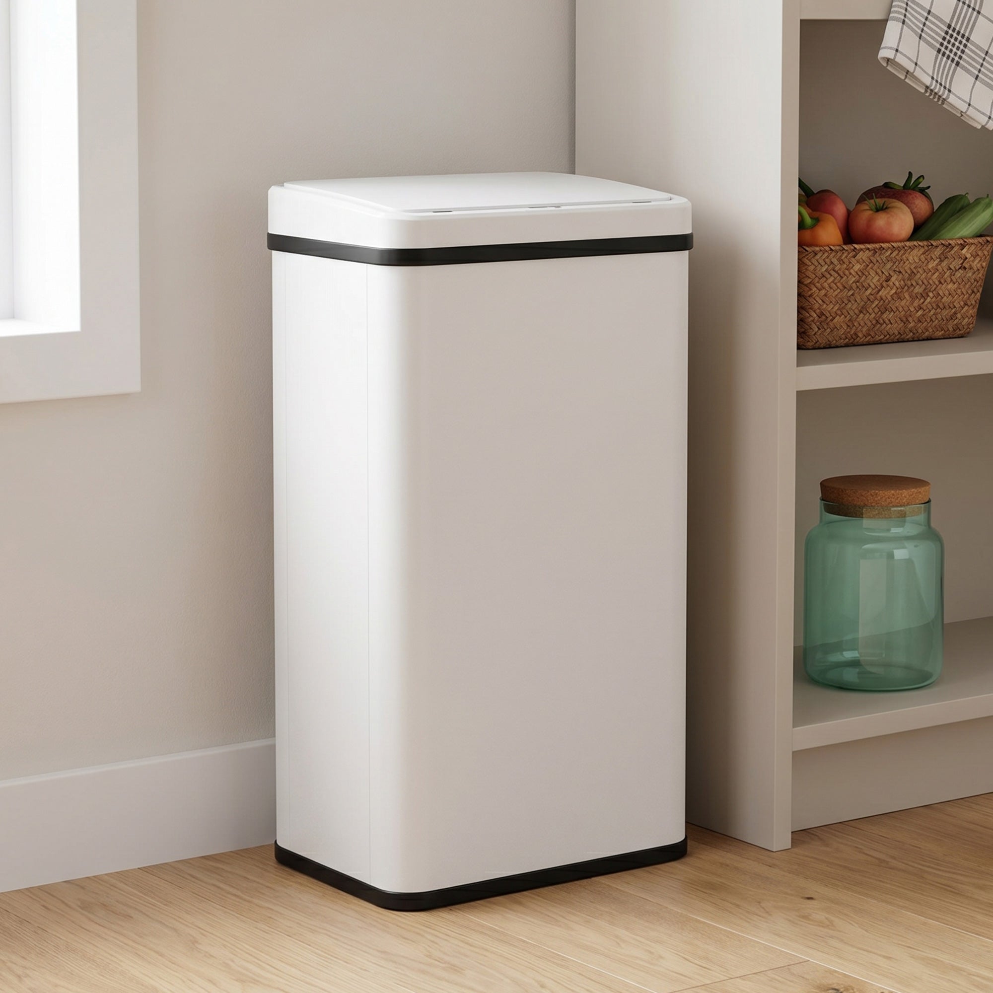50L Sensor Bin with Soft-Close Lid, Stainless Steel Automatic Touchless Motion Sensor Kitchen Bin, White
