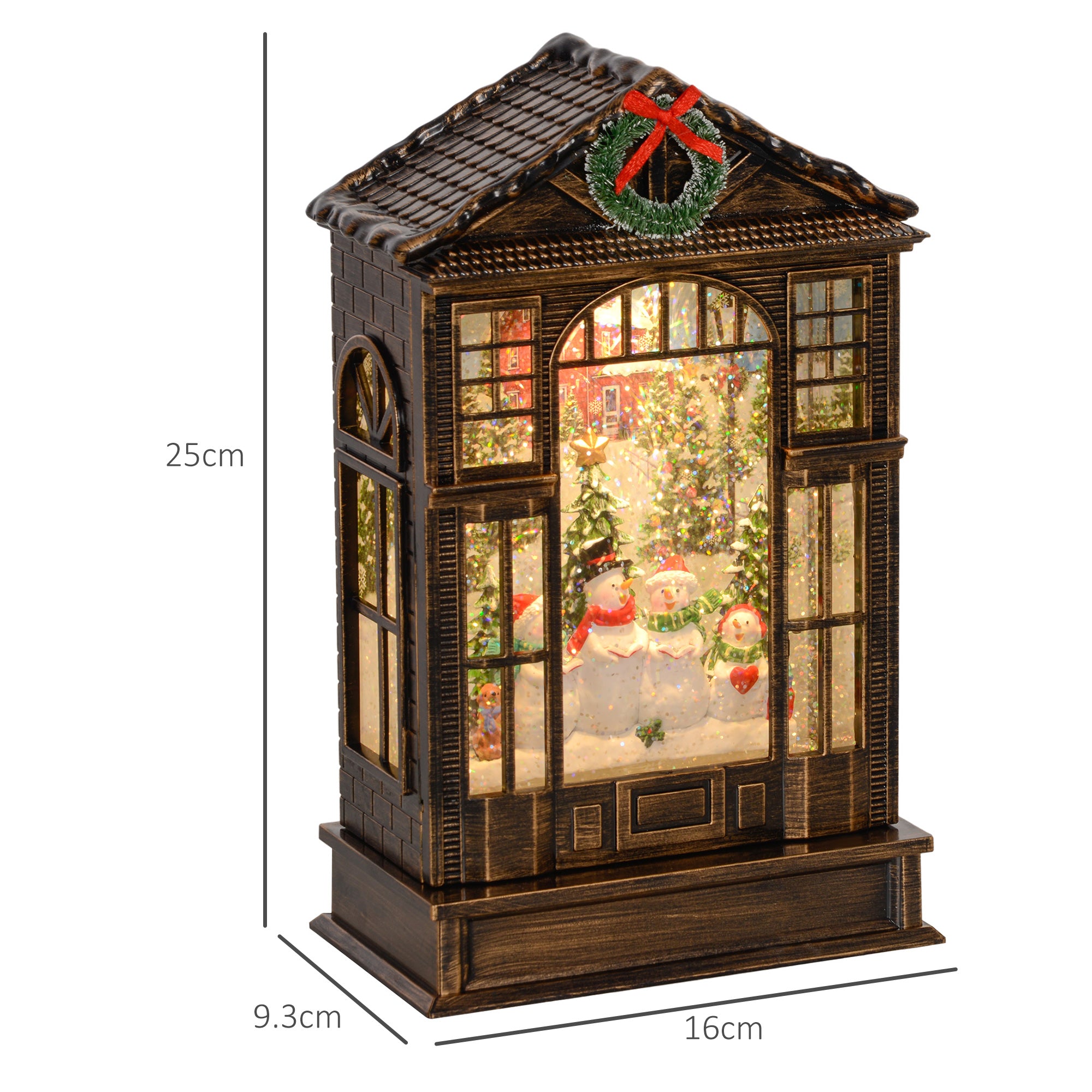 Christmas Musical Snow Globe Lantern with Lights and Swirling Glitter - Bronze Tone