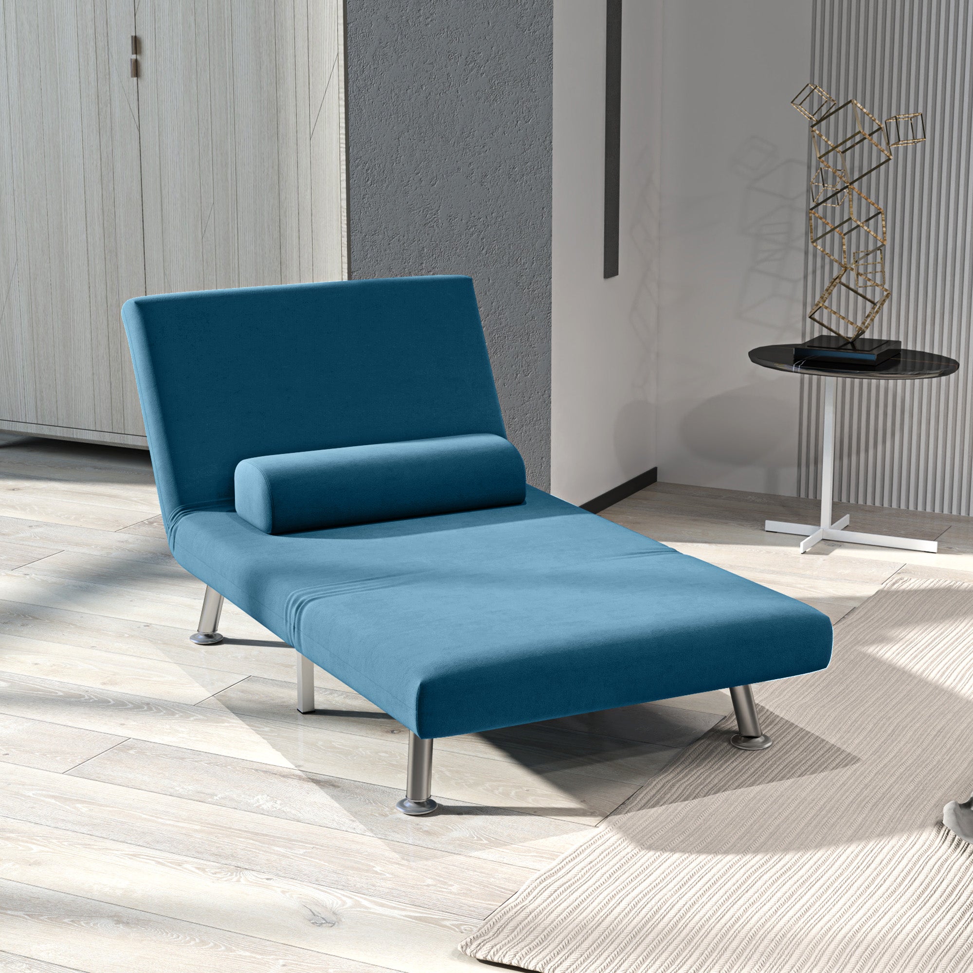 Single Velvet-Feel Sleeper Chair - Blue