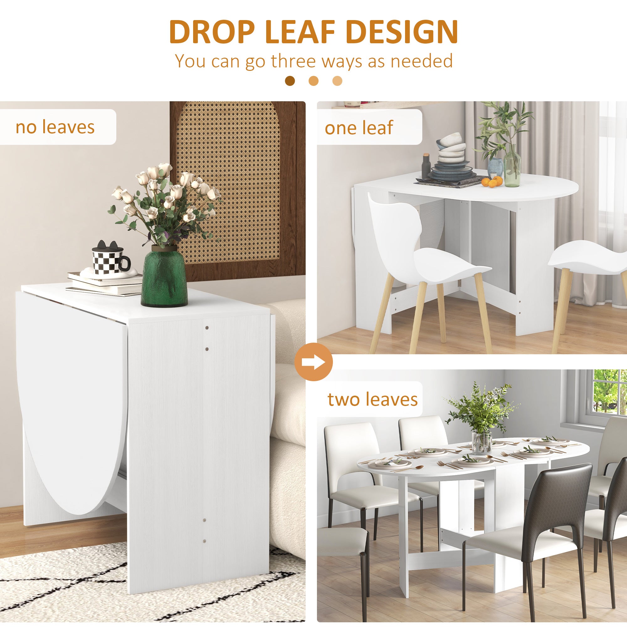 Folding Drop Leaf Oval Dining Table for Small Spaces - Ash Wood-Effect