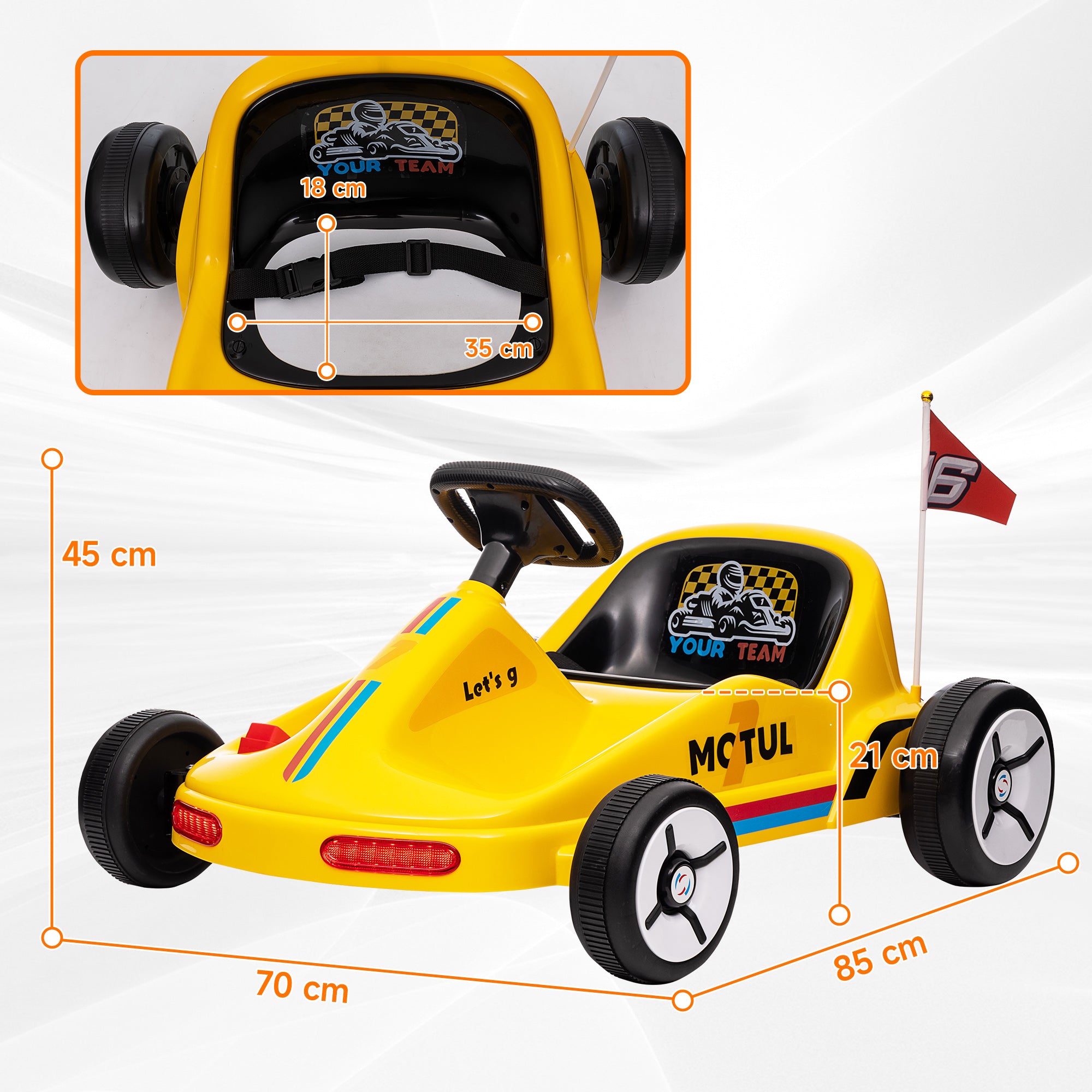 6V Electric Go Kart for Kids with Music, Light, Horn, for 3-5 Years, Yellow