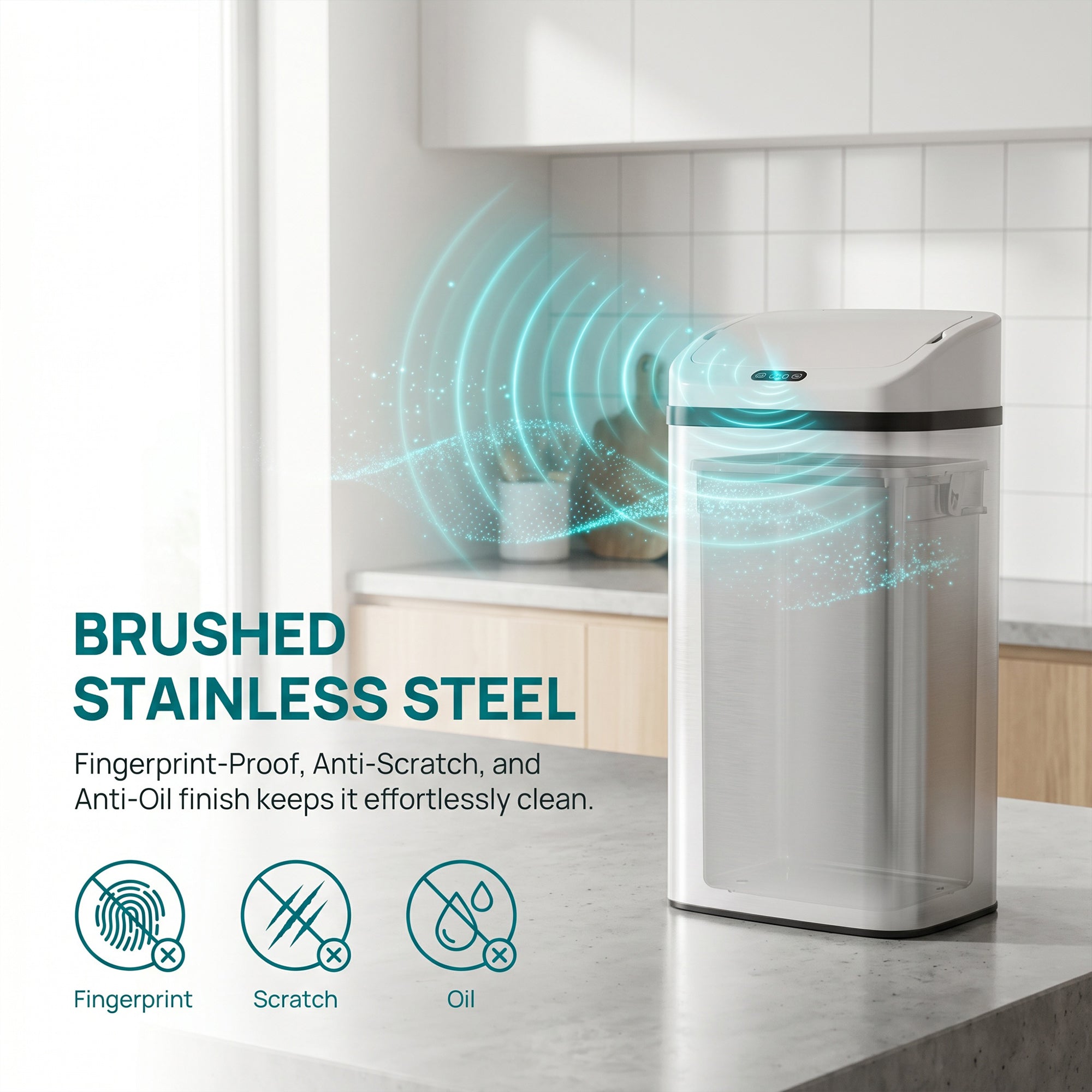 48L Stainless Steel Sensor Bin - White
