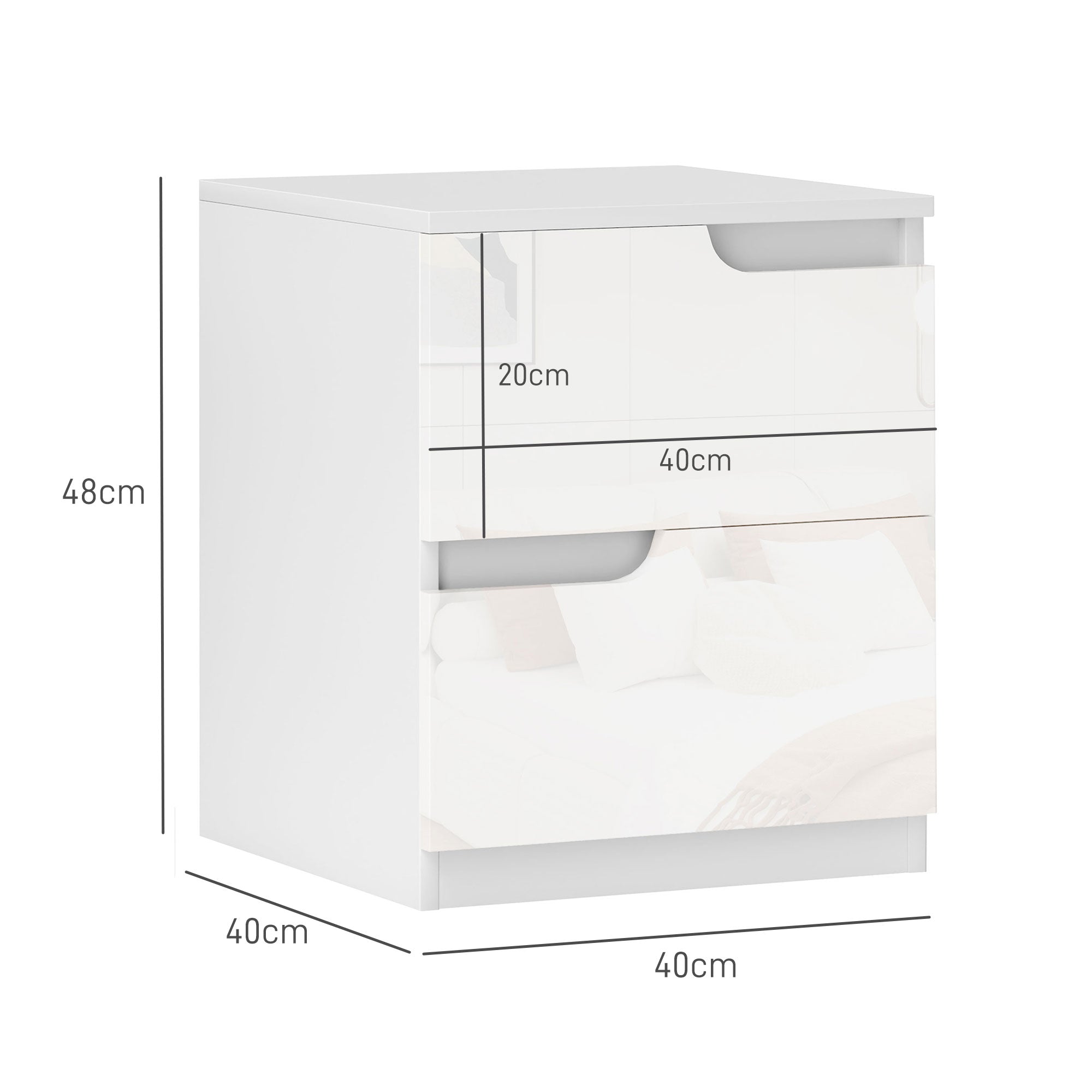 High Gloss Bedside Table - White