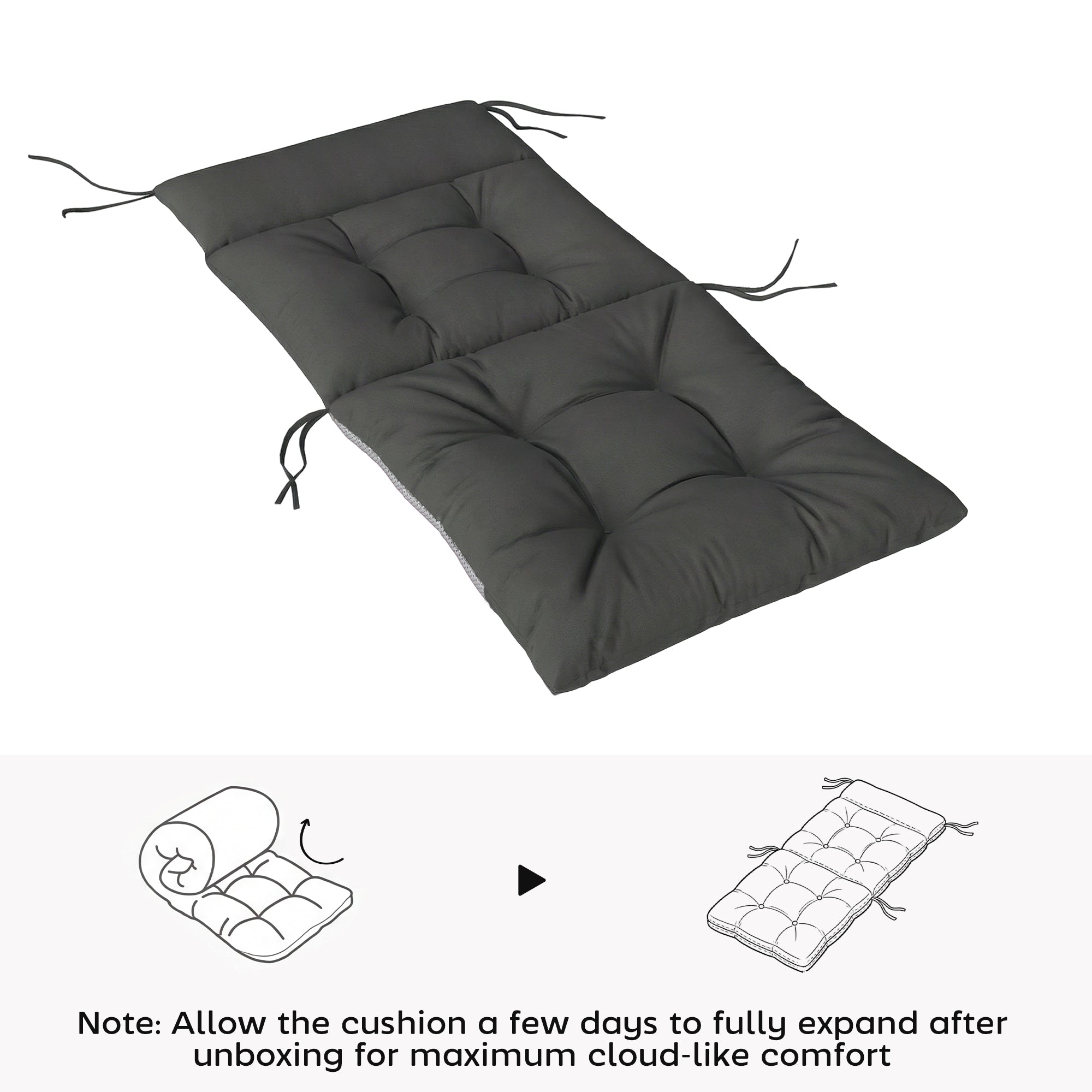 Patio Chair Cushions Set of 4, Waterproof Non-Slip Lounge Chair Cushions, 112x53cm, Dark Grey