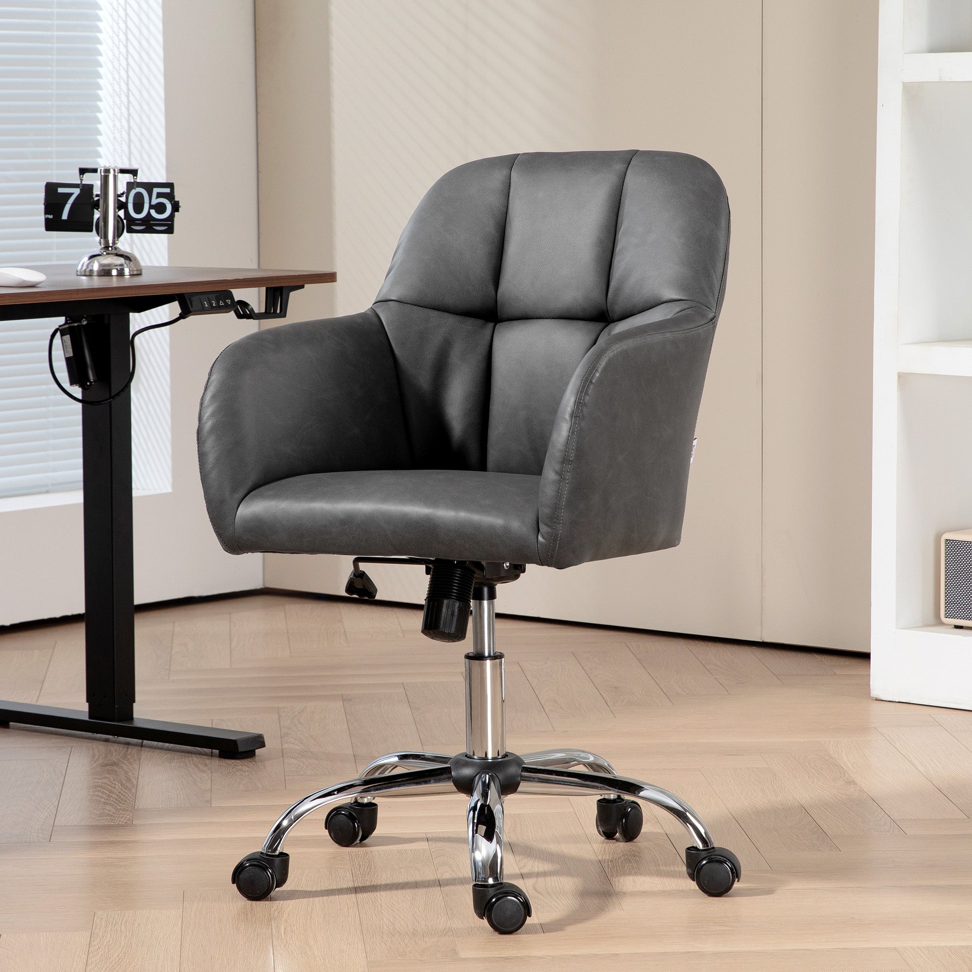 Faux Leather Tub Office Chair, with Wheels - Grey