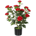 65cm Artificial Camellia Flower Plant in Pot with 116 Lush Leaves & Moss Effect, Red