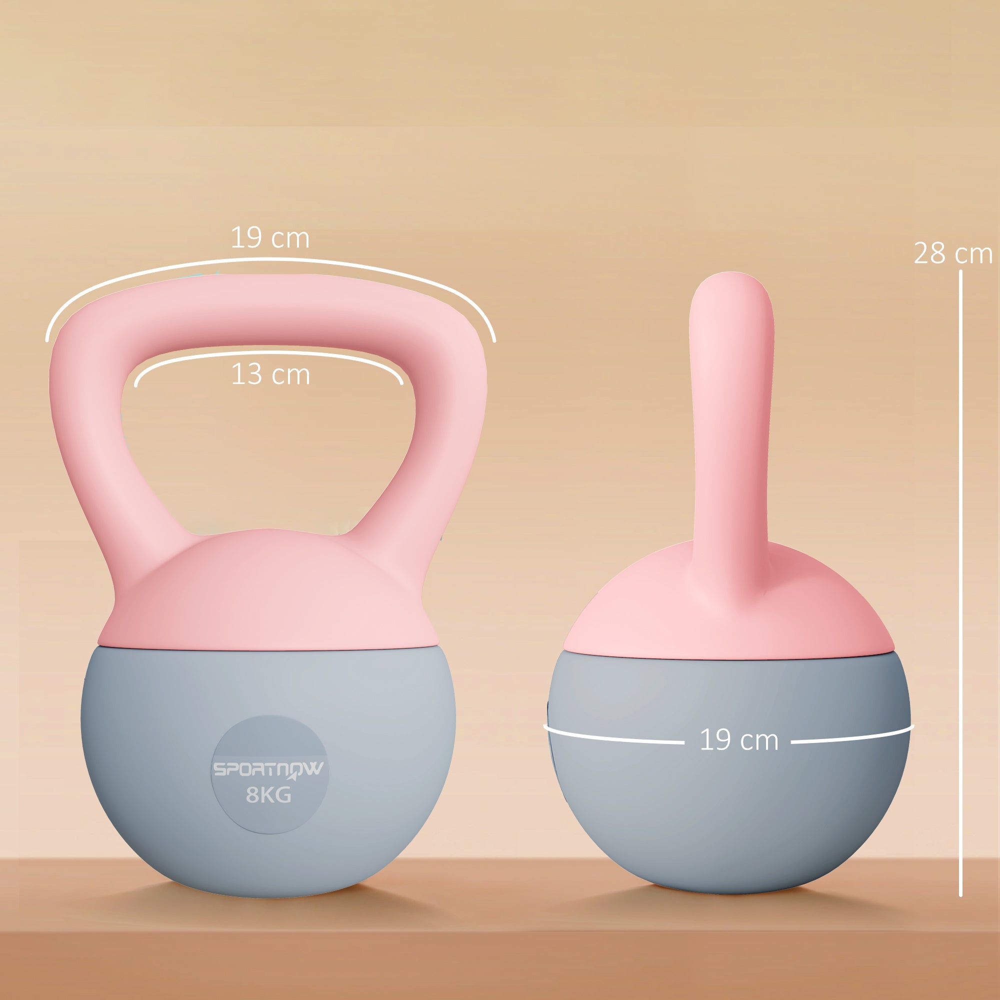 8KG Soft Kettlebell, Kettlebell with Non-Slip Handle for Home Gym, Weight Lifting, Strength Training, Pink/Grey