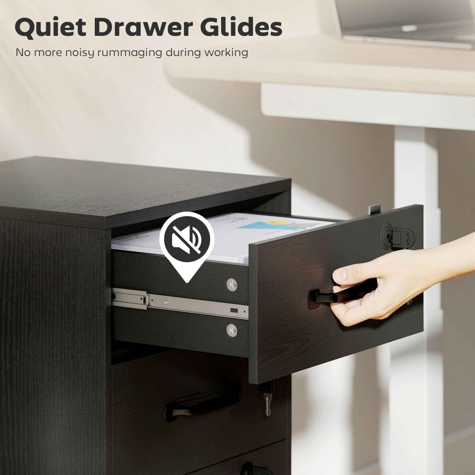 Three Drawer Wood-Effect Filing Cabinet - Black