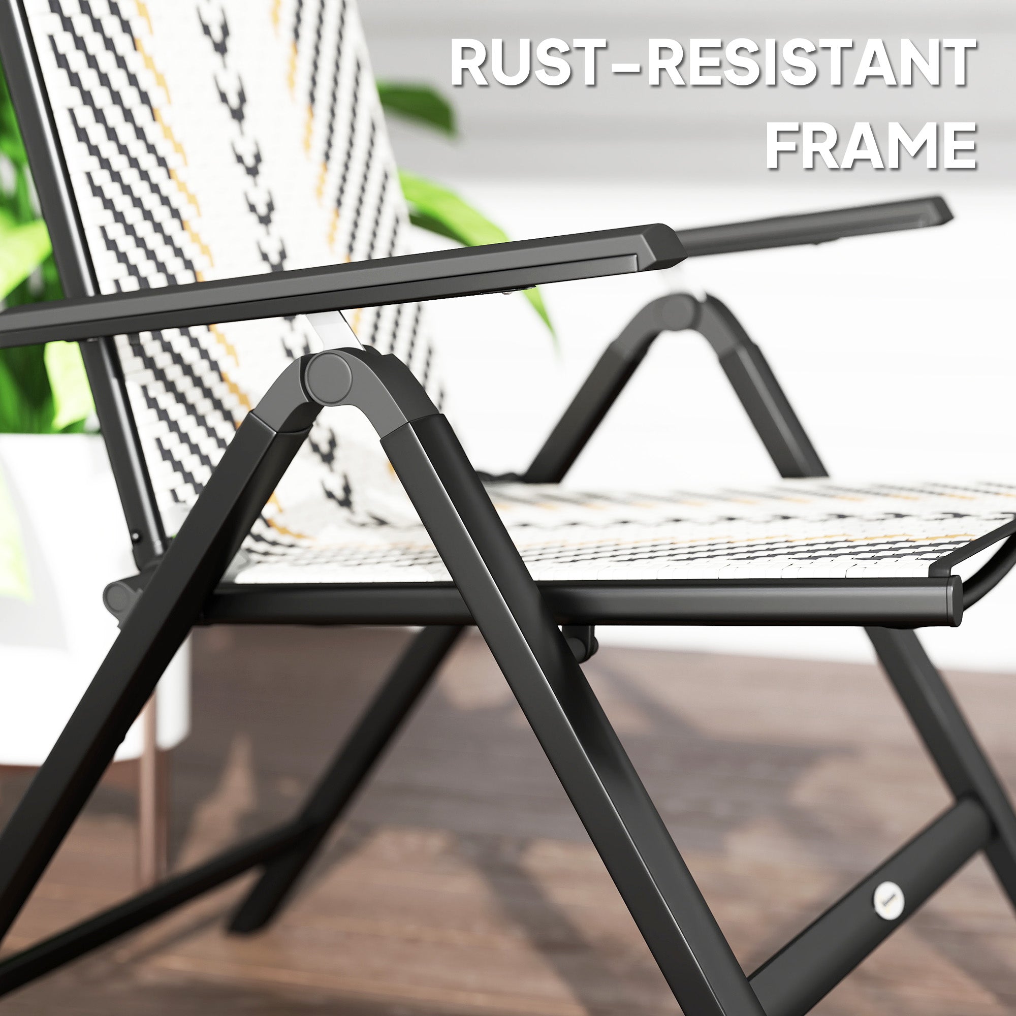 Outdoor Rattan Folding Chair with 5-Position Adjustable Backrest, Wicker Garden Dining Chair with Wide Armrest, Set of 2 for Patio, Terrace, Balcony, Black