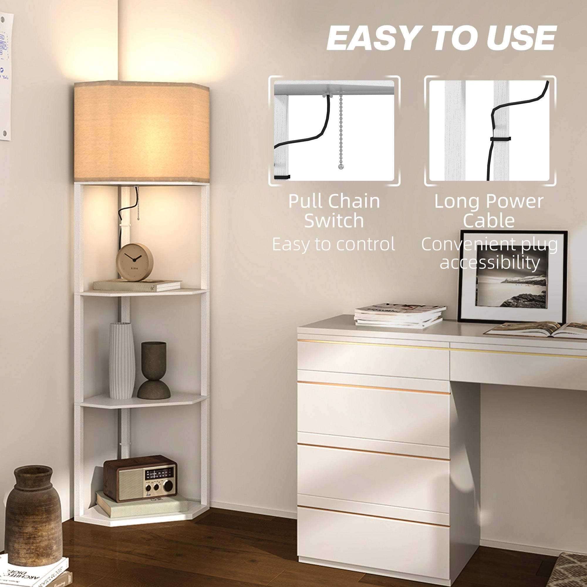 Three-Shelf Corner Floor Lamp - White
