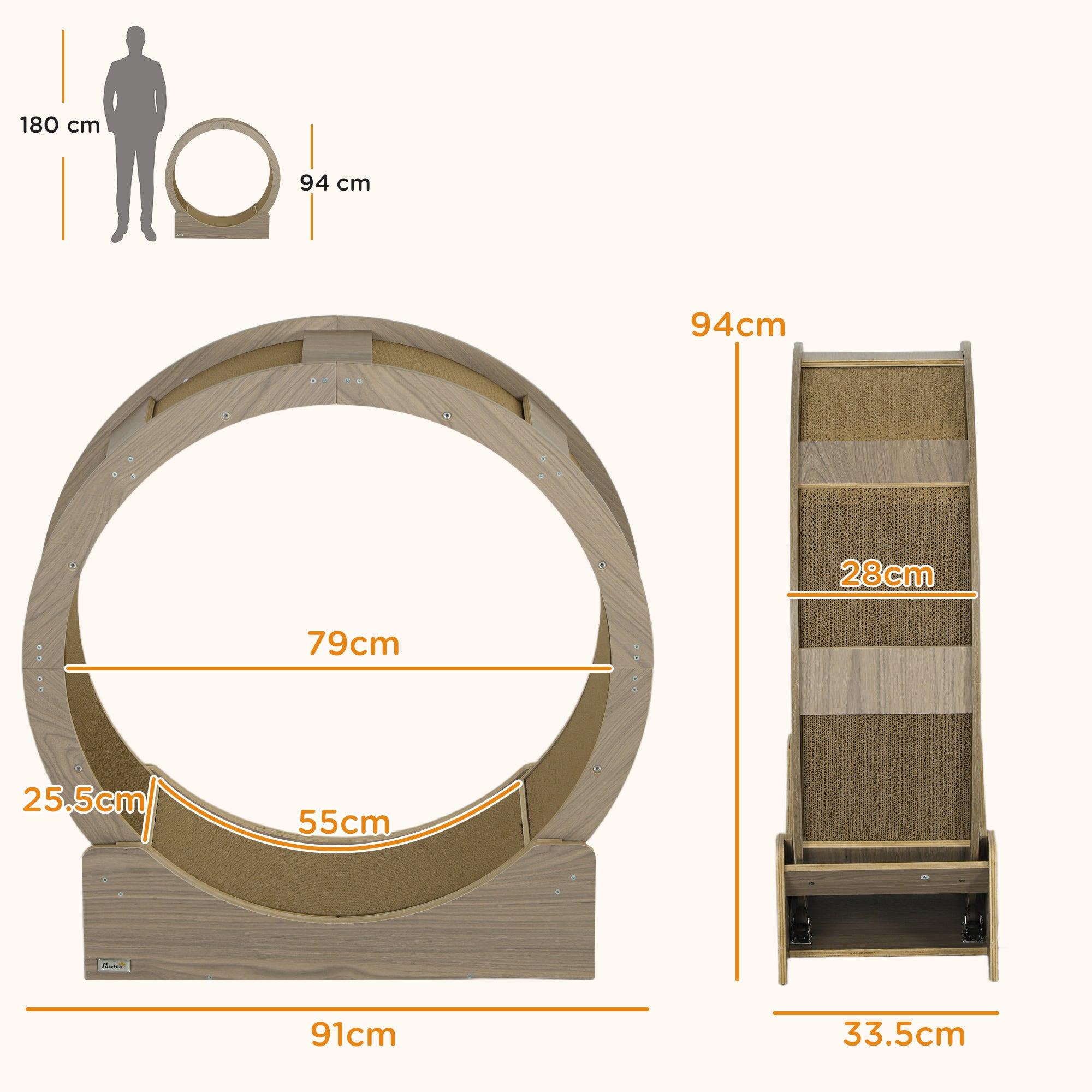 Cat Wheel with Brake, Scratching Pads - Walnut Brown