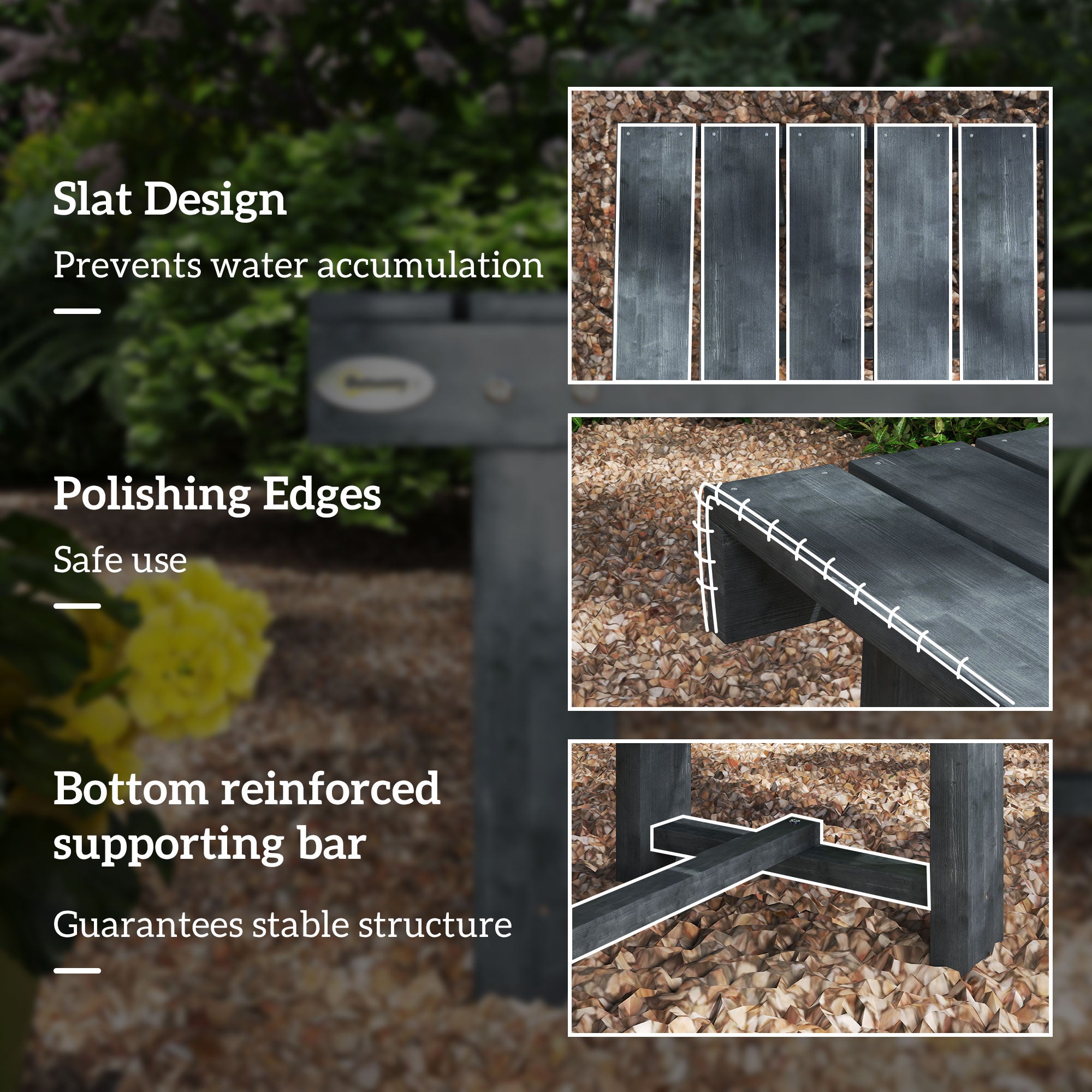 2-Seater Garden Wooden Bench, Grey